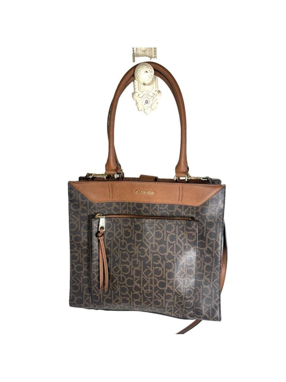 Calvin Klein Brown Satchel Shoulder Bag Handbag tote DESIGNER BAG